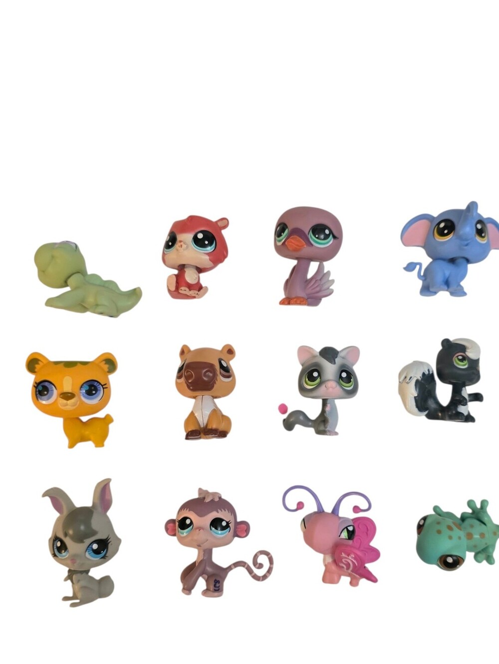 Littlest Pet Shop LPS Mixed Lot Of 12 Elephant Sugar Glider Monkey Skunk Bunny